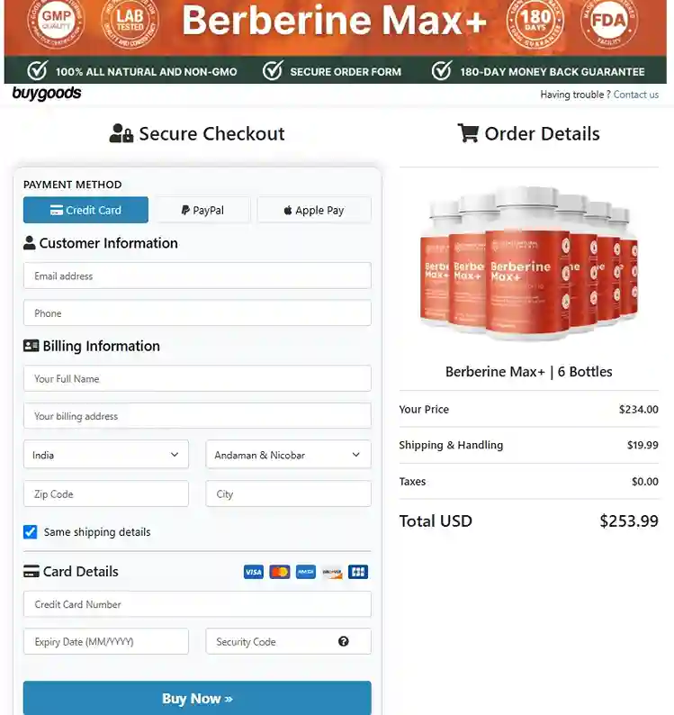 Berberine Max+  order page